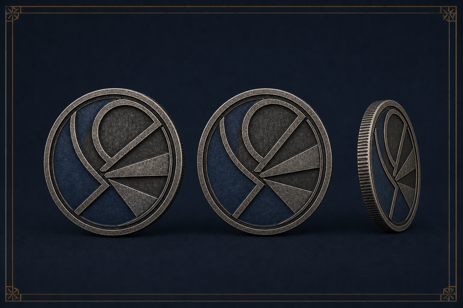 Front, reverse and edge views of a custom antique-finish metal coin